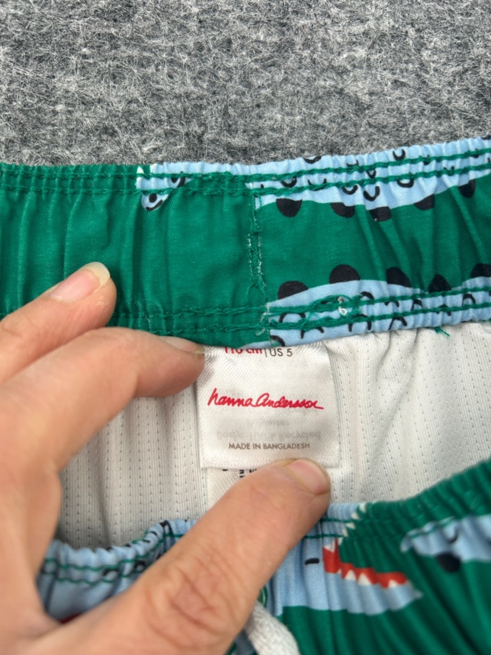 Hanna Andersson Green and Light Blue Alligator Print Swim Trunks Size 5 - Picture 2 of 5
